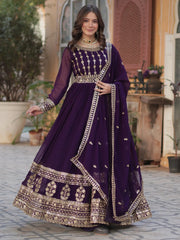 Adorable Purple Zari Embroidered Georgette Engagement Wear Gown