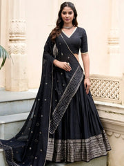 Magnetic Black Zari Weaving Chanderi Silk Lehenga Choli With Dupatta - Ethnic Plus In