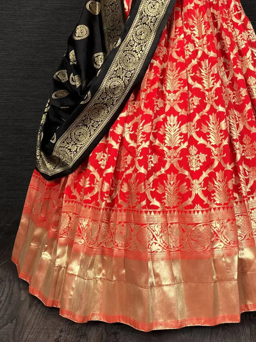Magnetic Red Zari Weaving Banarasi Silk Traditional Lehenga Choli - Ethnic Plus In