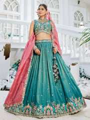 Majestic Sea Green Thread Embroidered Designer Lehenga Choli - Ethnic Plus In