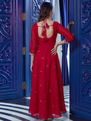 Precious Maroon Zari Embroidered Silk Wedding Anarkali Gown