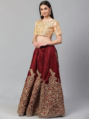 Maroon Semi-Stitched Myntra Lehenga & Unstitched Blouse with Dupatta