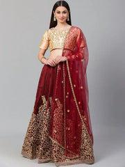 Maroon Semi-Stitched Myntra Lehenga & Unstitched Blouse with Dupatta