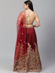 Maroon Semi-Stitched Myntra Lehenga & Unstitched Blouse with Dupatta
