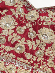 Maroon & Golden Semi-Stitched Myntra Wedding Lehenga & Unstitched Blouse with Dupatta