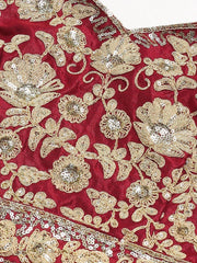 Maroon & Golden Semi-Stitched Myntra Wedding Lehenga & Unstitched Blouse with Dupatta
