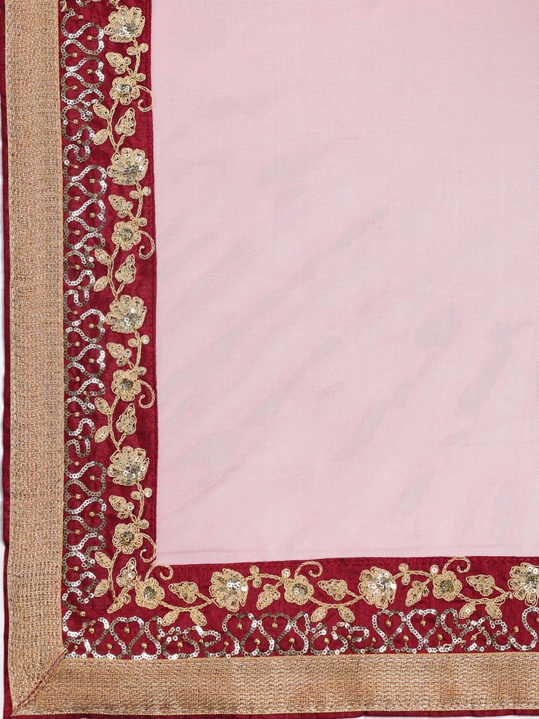 Maroon & Golden Semi-Stitched Myntra Wedding Lehenga & Unstitched Blouse with Dupatta