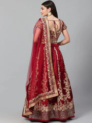 Maroon & Golden Semi-Stitched Myntra Wedding Lehenga & Unstitched Blouse with Dupatta