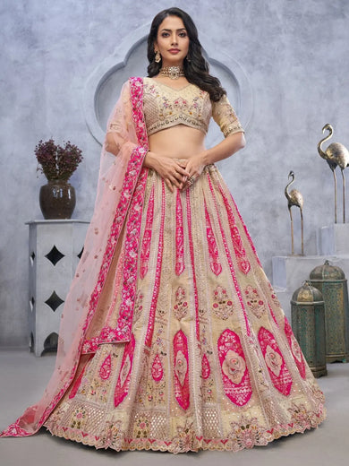 Marvelous Cream Embroidered Organza Wedding Wear Lehenga Choli - Ethnic Plus In