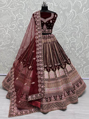 Marvelous Dark Maroon Velvet Bridal Lehenga Choli With Dupatta - Ethnic Plus In