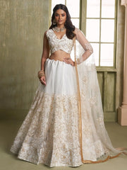 Marvelous Off - White Embroidered Net Wedding Wear Lehenga Choli - Ethnic Plus In
