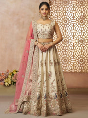 Marvelous Off - White Floral Embroidered Silk Engagement Wear Lehenga Choli - Ethnic Plus In