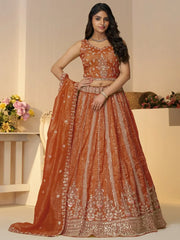 Marvelous Orange Sequins Silk Traditional Lehenga Choli With Dupatta - Ethnic Plus In