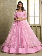 Marvelous Pink Thread Embroidered Net Lehenga Choli With Dupatta - Ethnic Plus In