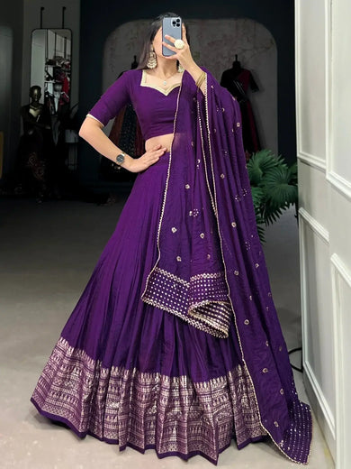 Marvelous Purple Zari Weaving Chanderi Silk Wedding Wear Lehenga Choli - Ethnic Plus In