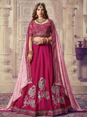 Marvelous Rani Pink Sequins Silk Bridesmaid Lehenga Choli With Dupatta - Ethnic Plus In