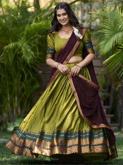 Mesmerizing Green Cotton Traditional Wear Half Saree Lehenga - Ethnic Plus In