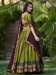 Mesmerizing Green Cotton Traditional Wear Half Saree Lehenga - Ethnic Plus In