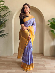 Mesmerizing Lavender Silk Zari Weaving Saree With Blouse - Ethnic Plus In