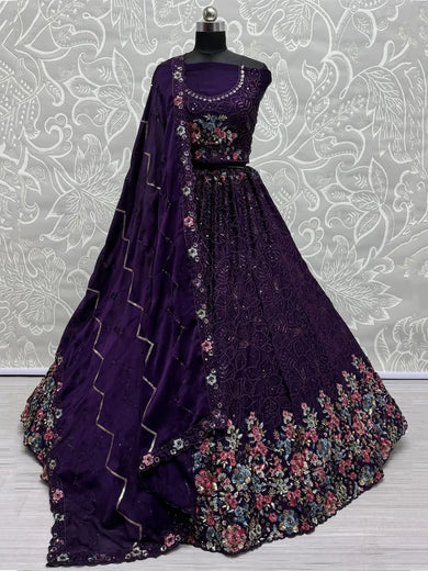 Mesmerizing Purple Sequins Chinon Sangeet Wear Lehenga Choli - Ethnic Plus In