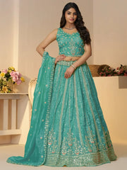 Mesmerizing Sky - Blue Zari Work Silk Designer Lehenga Choli With Dupatta - Ethnic Plus In