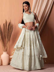 Mesmerizing White Sequins Georgette Lehenga Choli With Dupatta - Ethnic Plus In