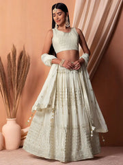 Mesmerizing White Sequins Georgette Lehenga Choli With Dupatta - Ethnic Plus In