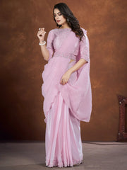 Marvelous Lilac Silk Reception Wear Pleated Saree With Blouse