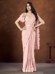 Outstanding Peach Silk Designer Pleated Saree With Blouse