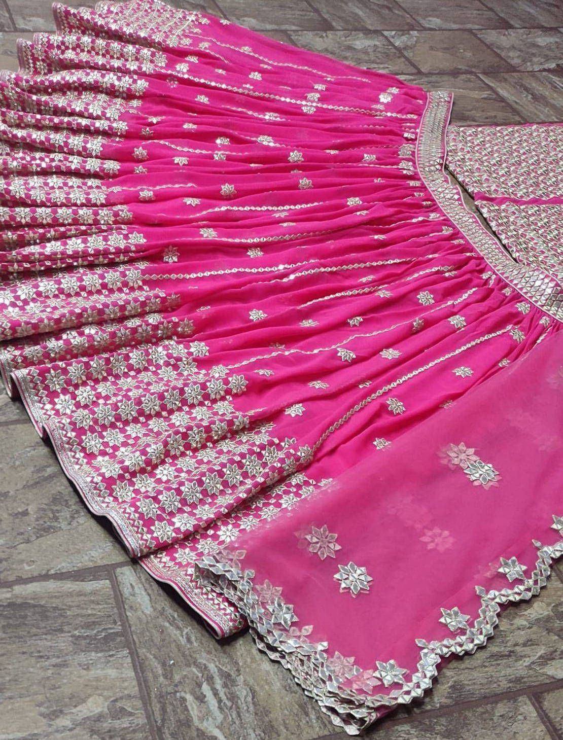 Pink designer lehenga choli with silver floral embroidery and pleated skirt, ethnic wear