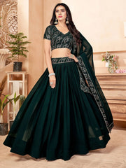 Good-looking Dark Green Thread Georgette Party Wear Lehenga Choli