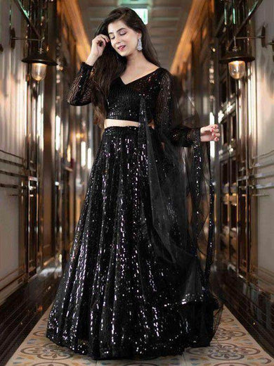 Black Sequins Heavy Net Party Wear Lehenga Choli With Dupatta