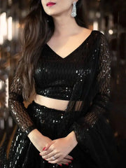 Black Sequins Heavy Net Party Wear Lehenga Choli With Dupatta