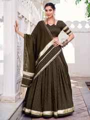 Fascinating Mehendi Zari Weaving Chanderi Lehenga Choli With Dupatta