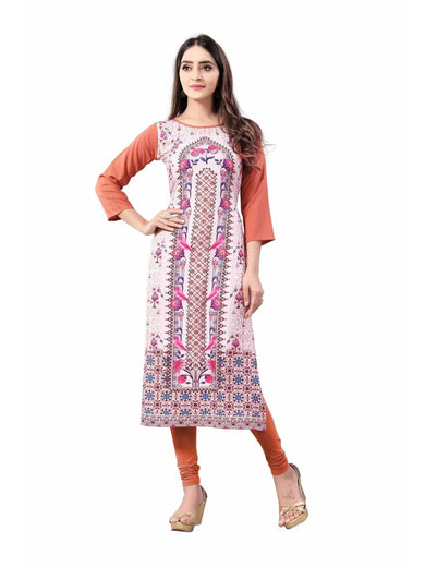 Pink-Peach Digital Floral Printed Readymade Kurti