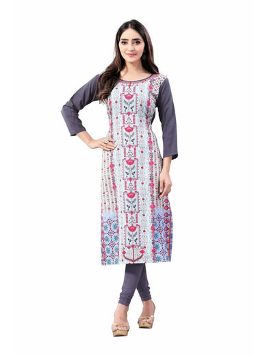 Gray Digital Floral Printed Readymade Kurti
