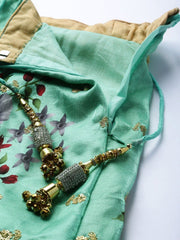 Green Floral Semi-Stitched Myntra Lehenga & Unstitched Blouse with Dupatta