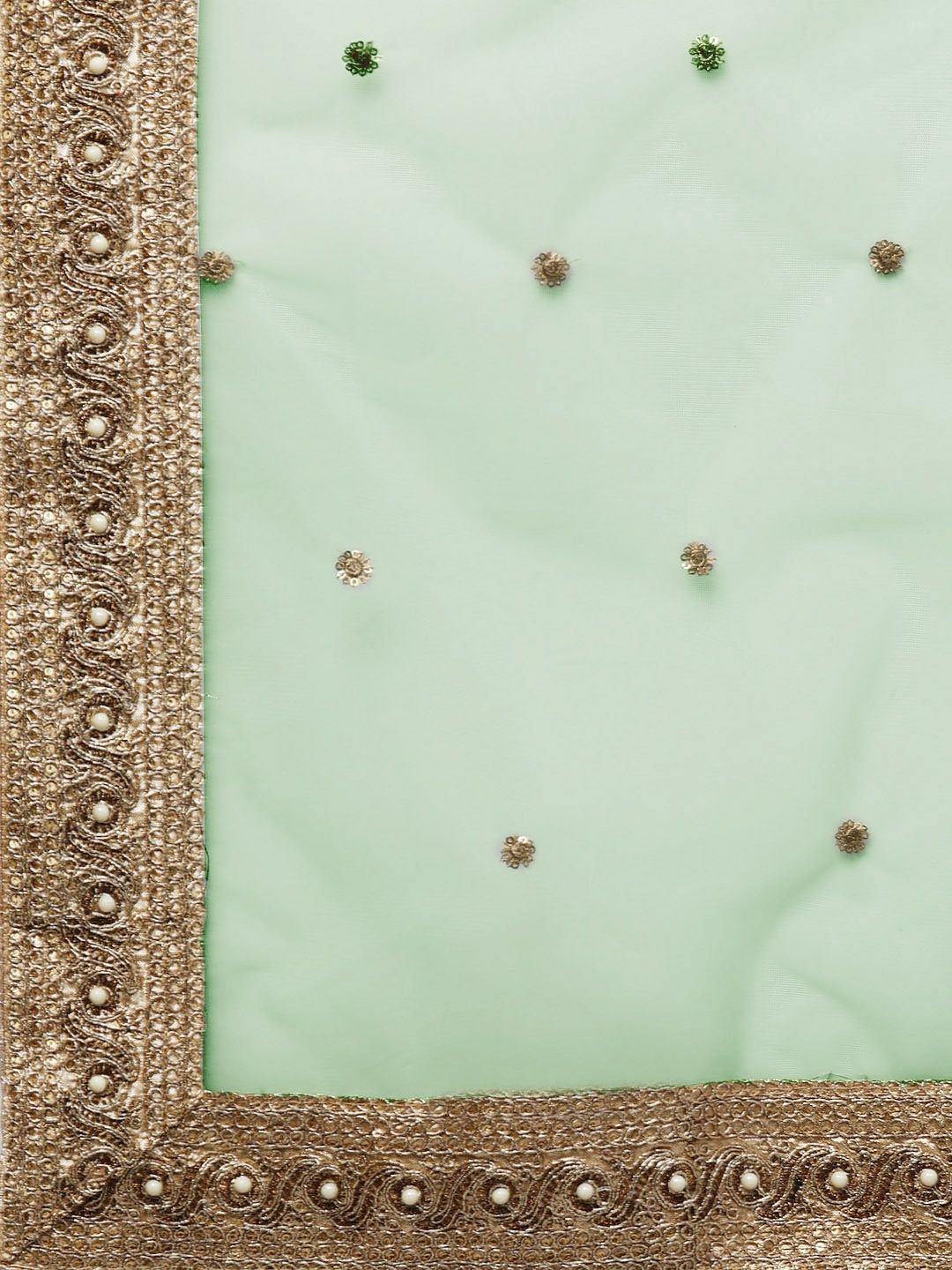 Green Floral Semi-Stitched Myntra Lehenga & Unstitched Blouse with Dupatta