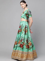 Green Floral Semi-Stitched Myntra Lehenga & Unstitched Blouse with Dupatta