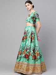 Green Floral Semi-Stitched Myntra Lehenga & Unstitched Blouse with Dupatta