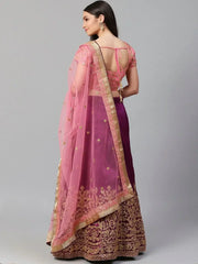 Purple & Pink Semi-Stitched Myntra Lehenga & Unstitched Blouse with Dupatta