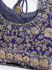 Blue & Gold-Toned Embroidered Semi-Stitched Myntra Lehenga & Unstitched Blouse with Dupatta