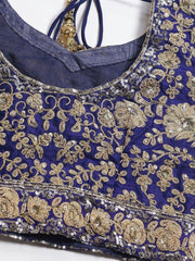 Blue & Gold-Toned Embroidered Semi-Stitched Myntra Lehenga & Unstitched Blouse with Dupatta