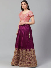 Purple & Pink Semi-Stitched Myntra Lehenga & Unstitched Blouse with Dupatta