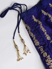 Blue & Gold-Toned Embroidered Semi-Stitched Myntra Lehenga & Unstitched Blouse with Dupatta