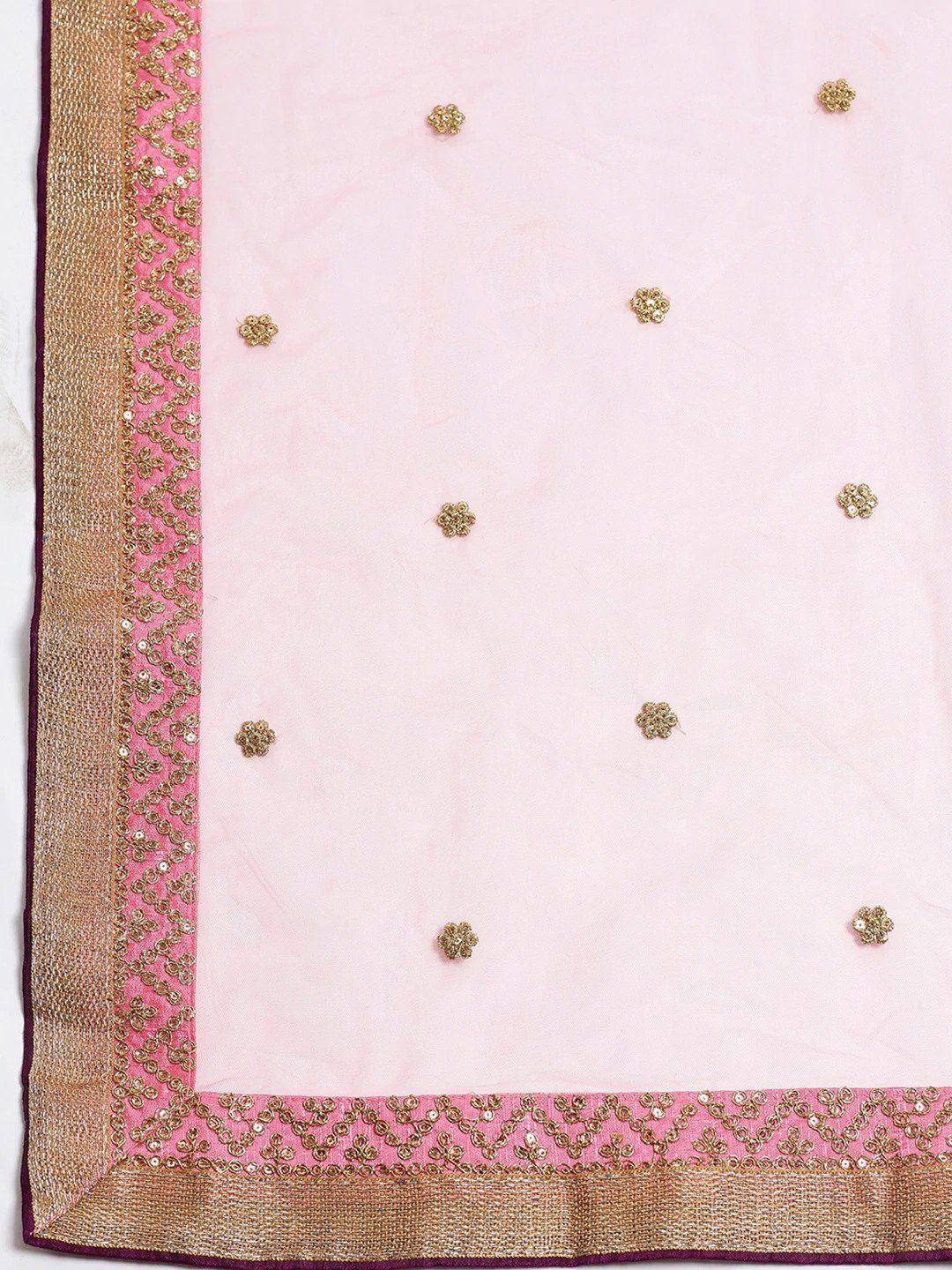Purple & Pink Semi-Stitched Myntra Lehenga & Unstitched Blouse with Dupatta