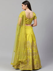 Lime Green & Gold-Toned Embroidered Semi-Stitched Myntra Lehenga & Unstitched Blouse with Dupatta