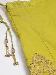 Lime Green & Gold-Toned Embroidered Semi-Stitched Myntra Lehenga & Unstitched Blouse with Dupatta