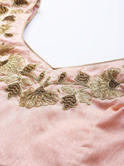 Turquoise Blue & Peach-Coloured Embroidered Semi-Stitched Myntra Lehenga & Unstitched Blouse with Dupatta