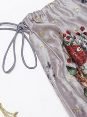 Grey & Red Printed Semi-Stitched Myntra Lehenga & Unstitched Blouse with Dupatta